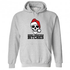 Merry Christmas bitches Skull with Santa Hat Classic Unisex Kids and Adults Pullover Hoodie									 									 									